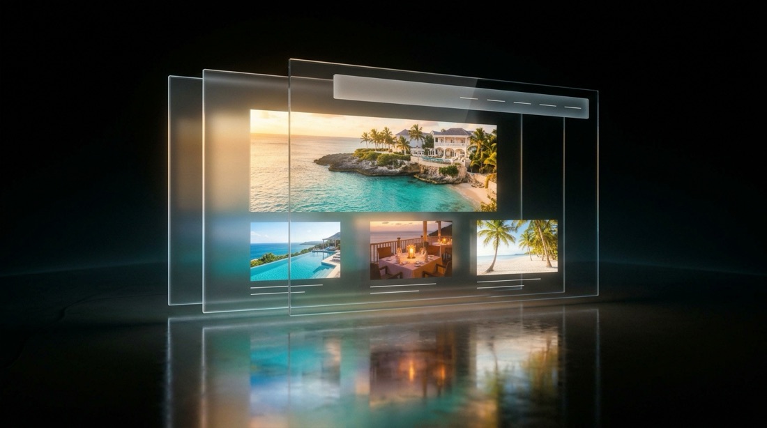 El mismo sitio separado en capas de vidrio 3D flotantes